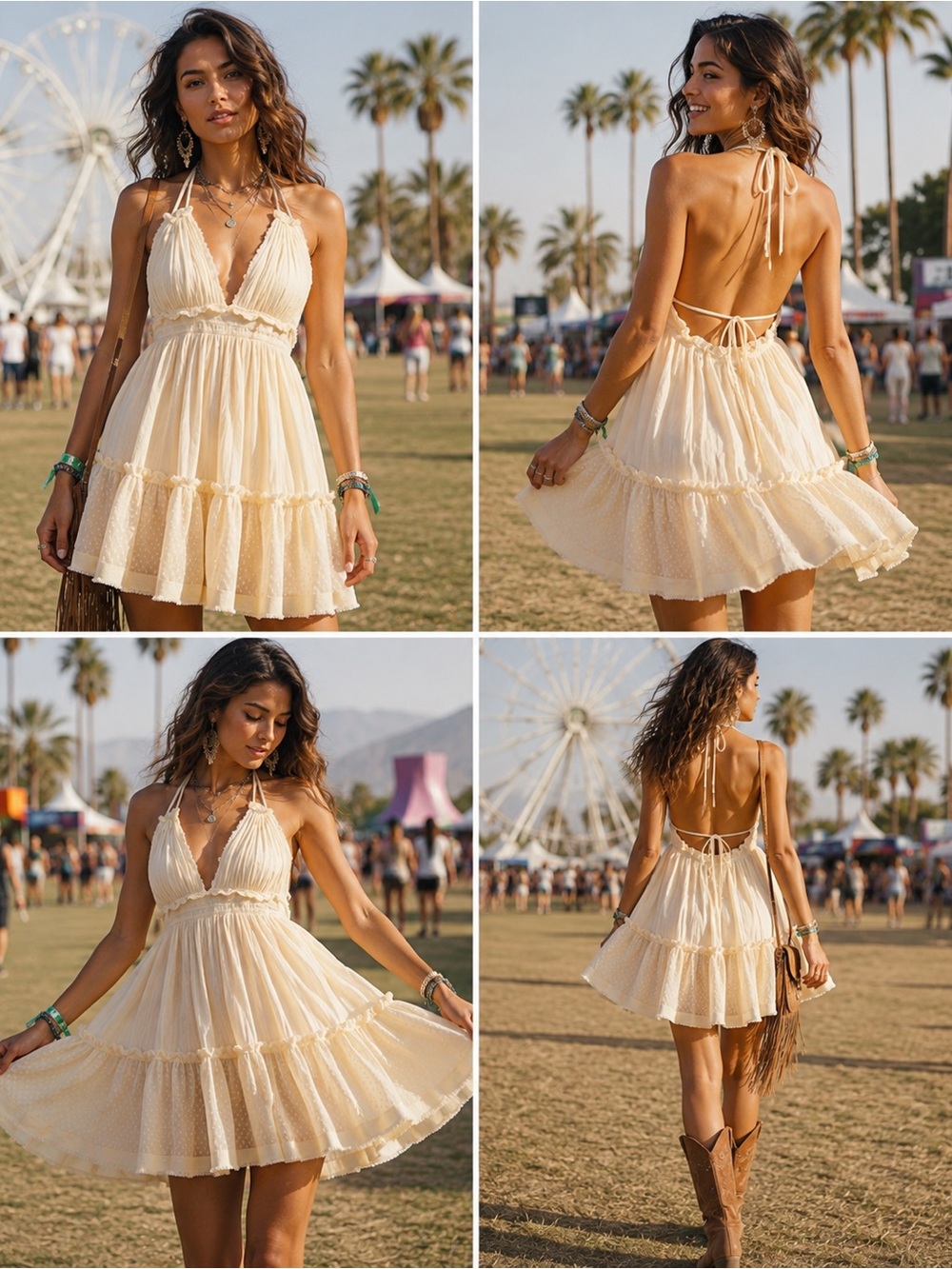 Free People 100 Degree Mini Dress Boho Halter Deep V Raw Edge Festival Large NWT